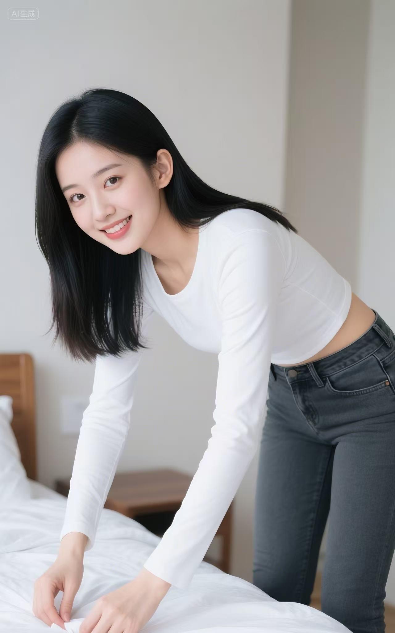 阳光明媚的早晨，微笑着整理床铺，新的一天从美好开始！