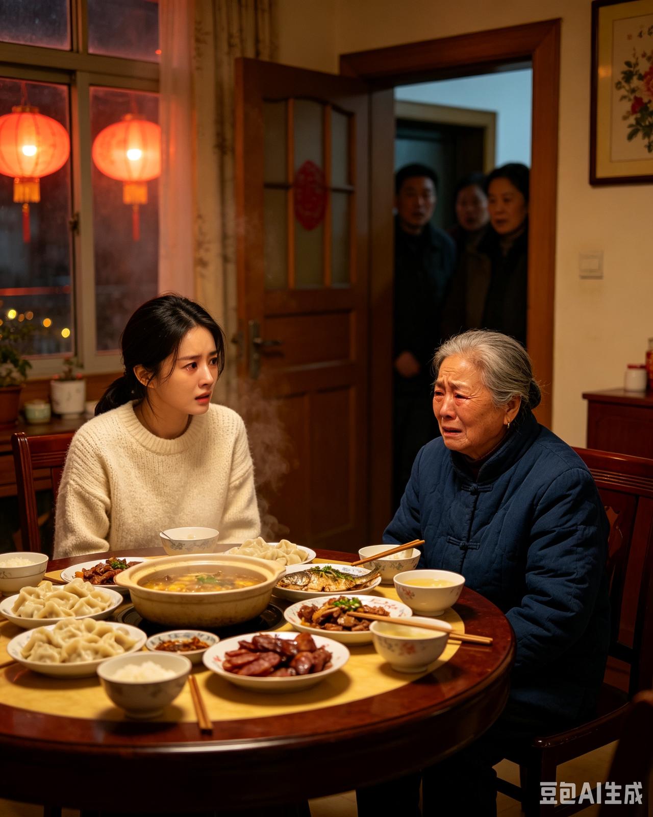 我在未婚夫家吃团圆饭，他奶奶突然让全家人退出餐厅，然后颤抖着对我说：孩子，32年