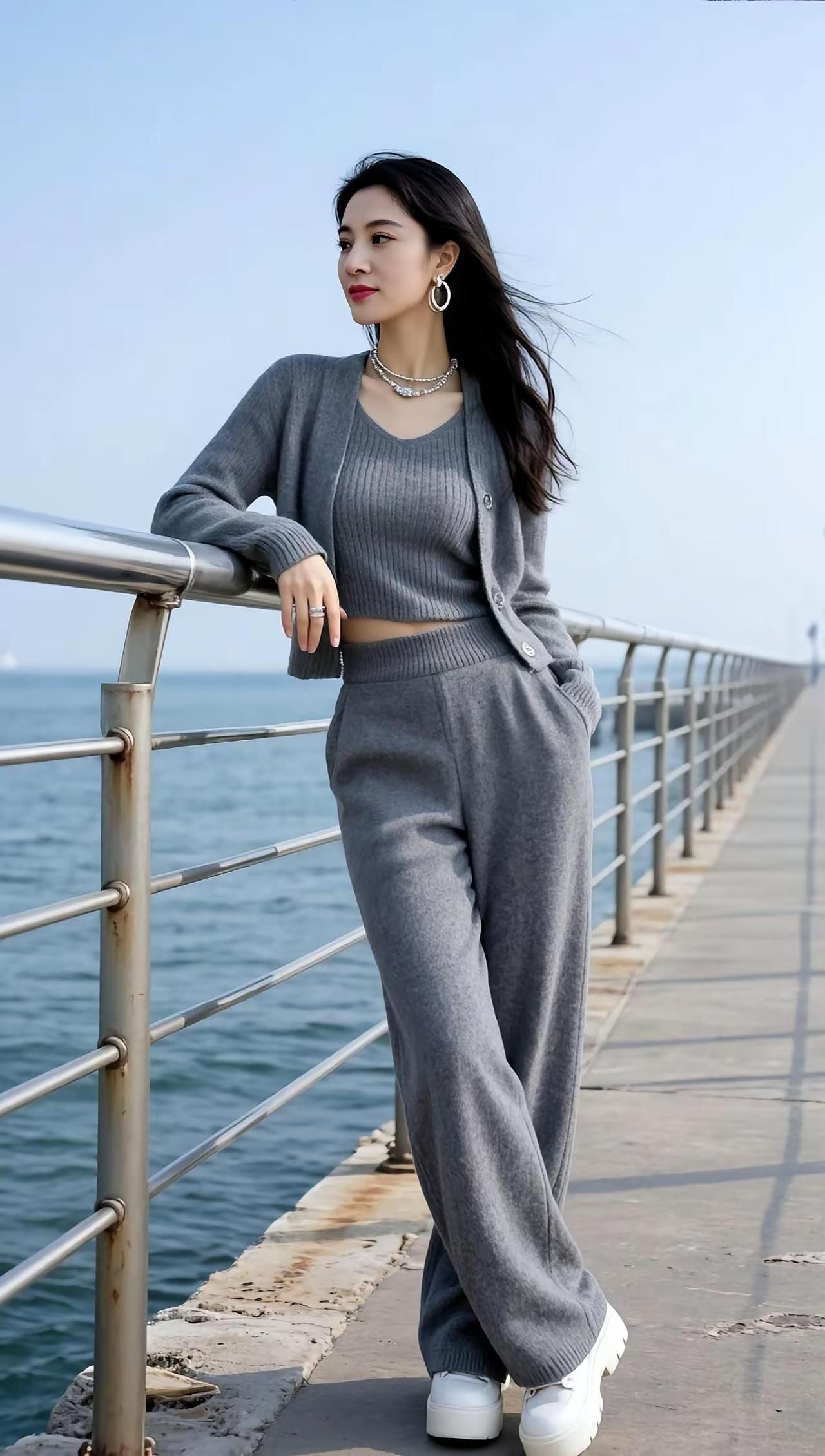 海边漫步，优雅穿搭，尽显时尚风范！