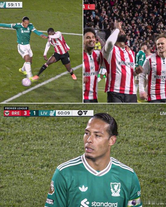 【利物浦连续9场丢球】布伦特福德3比2利物浦，红军在英超4连败！队长范迪克表示：