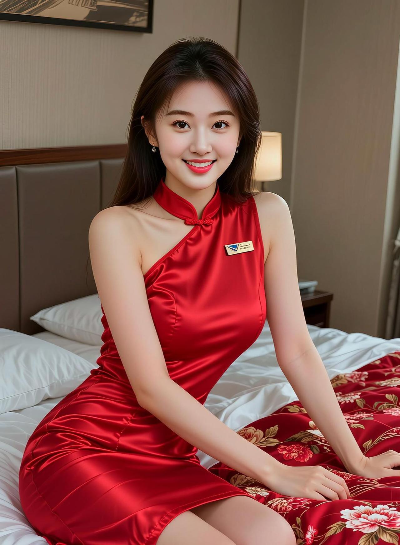 AI红裙空姐日常穿搭分享气质温柔