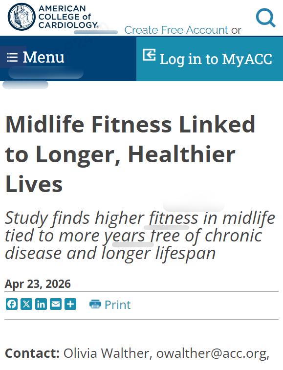 外媒：根据《美国心脏病学会杂志》（JACC）最新发布的一项大规模研究显示，中年时