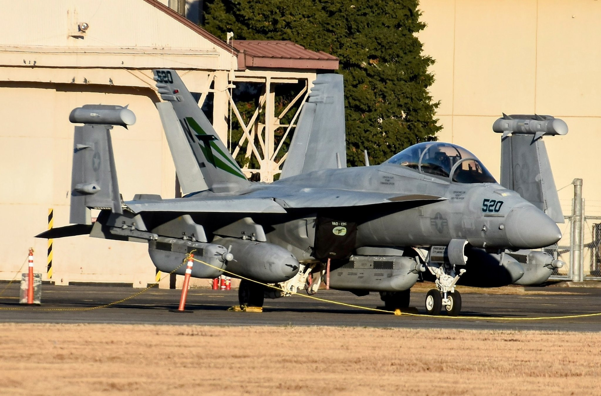 横田基地地面上的EA-18G，隶属于VAQ-135中队，机身编号NL-520