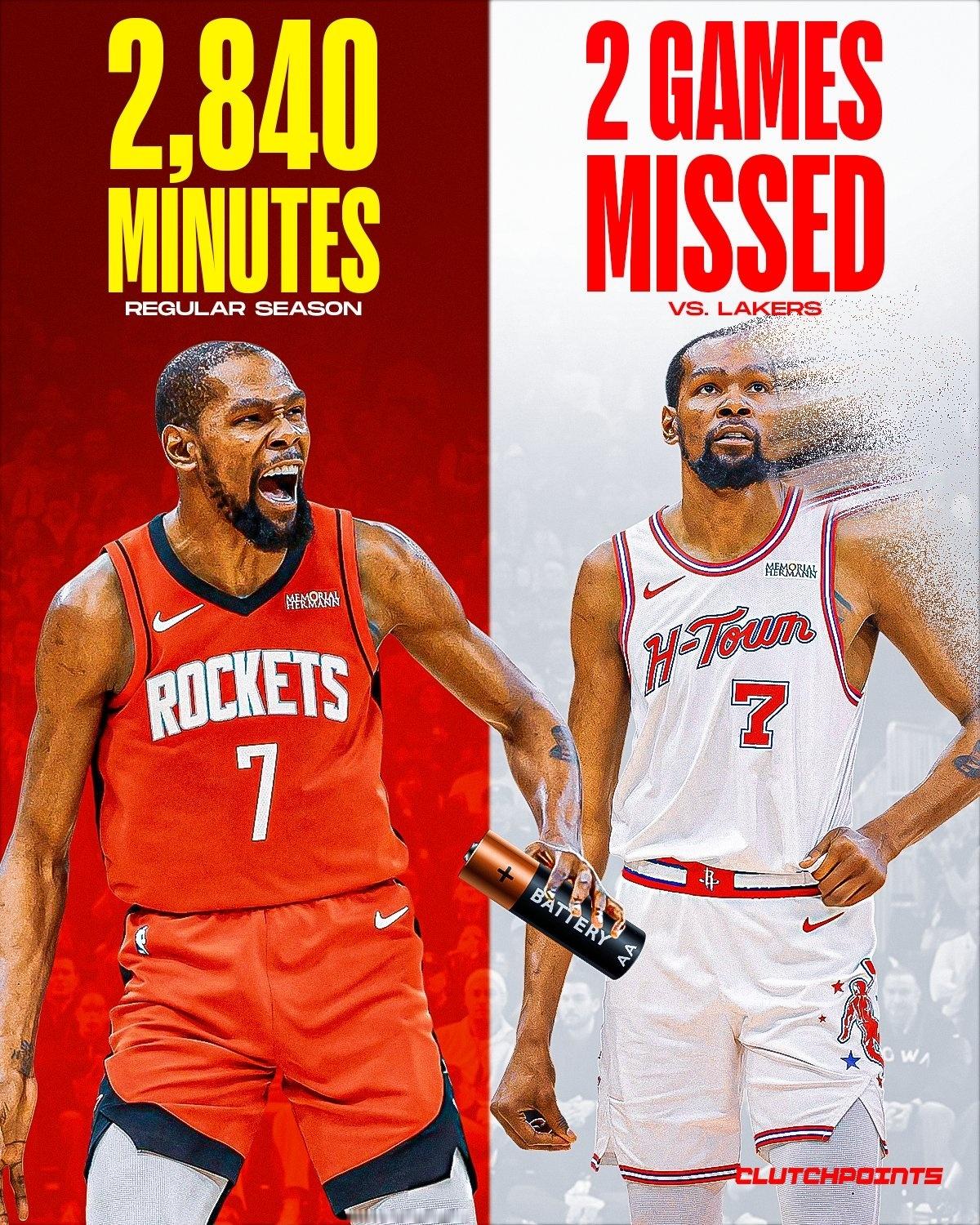 NBA凯文·杜兰特常规赛打了78场比赛，结果却以这样的方式结束。火箭队现在0-