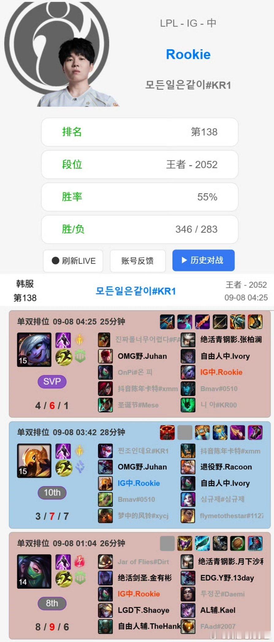 Rookie一直韩服排位到今天凌晨四点多！Rooki大战Tangyuan，LPL