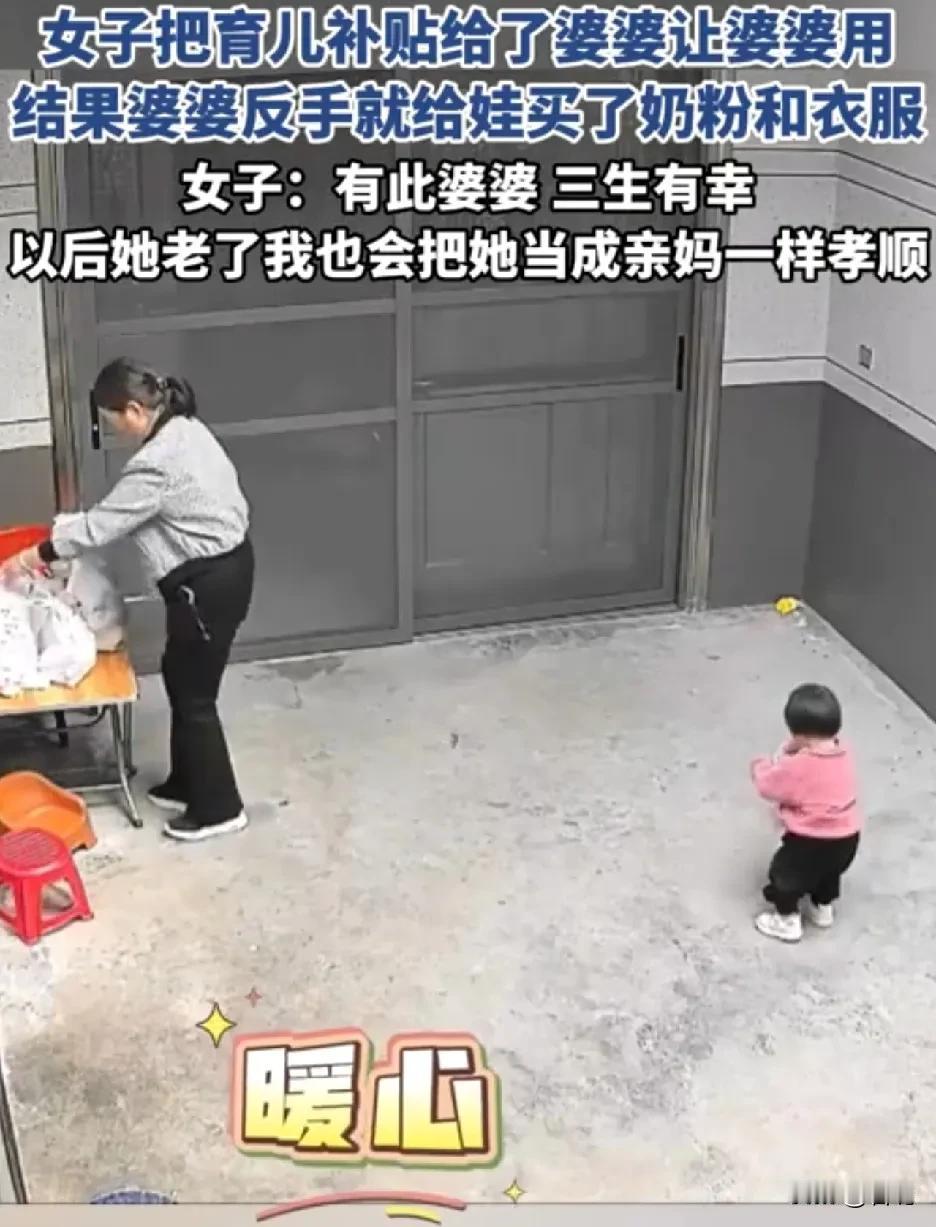 有此婆婆，真是三生有幸！好婆婆都成稀缺物了，招人羡慕！浙江一女子把育儿补贴给了婆
