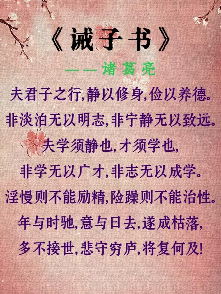 诸葛亮《诫子书》中的千古名句。​​​