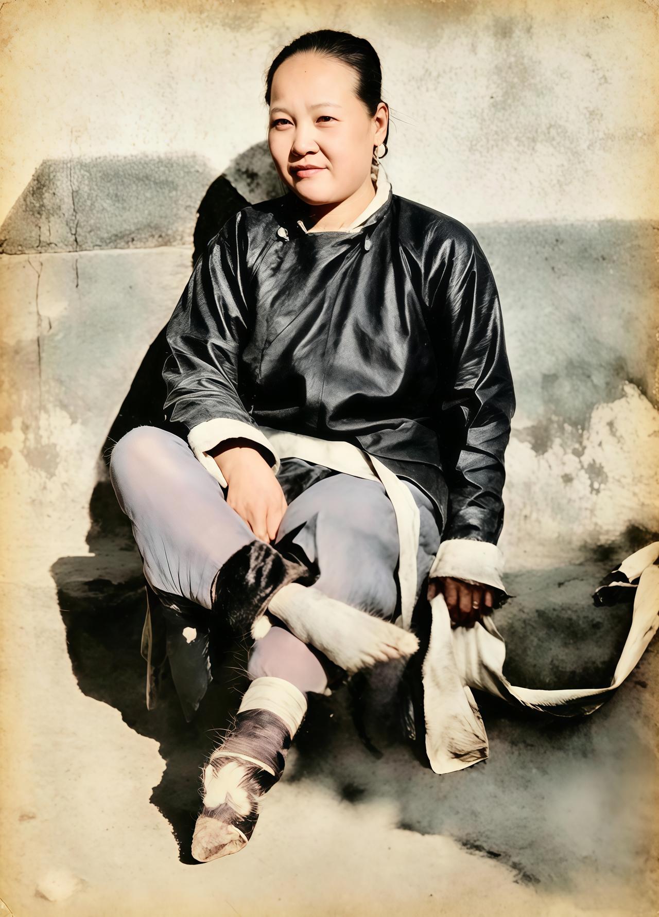 这是一九零一年八国联军镜头下一名老北京妇女扯下长长的裹脚布露出那双令人怜惜的三寸