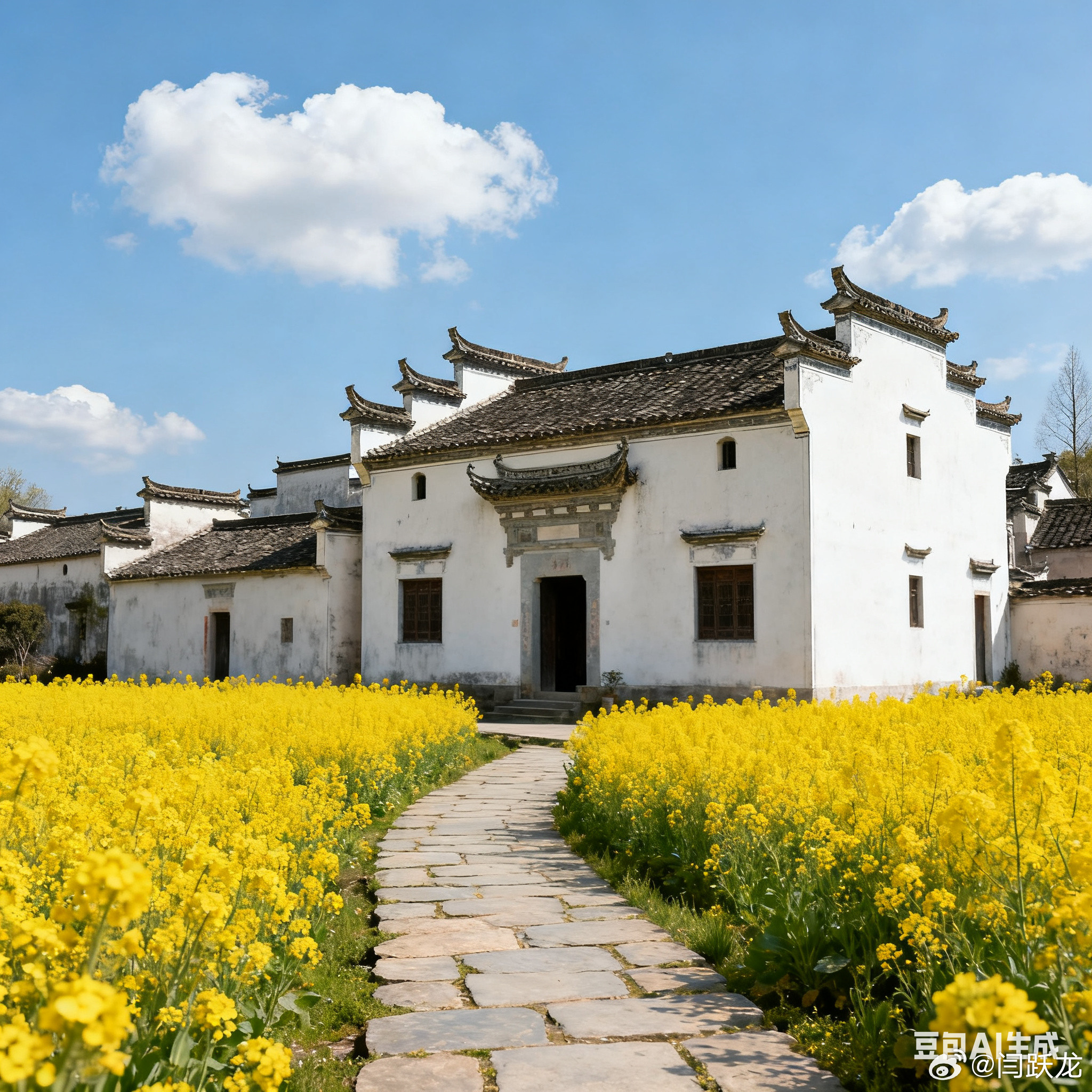 最喜欢徽派建筑，尤其是春天油菜花盛开时。