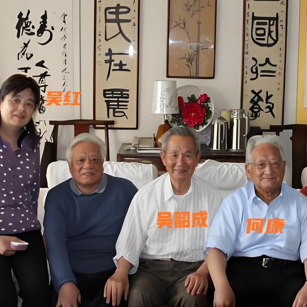 2014年，吴石将军之子吴韶成、孙女吴红，看望父亲生前的挚友何遂之子何康，一张温