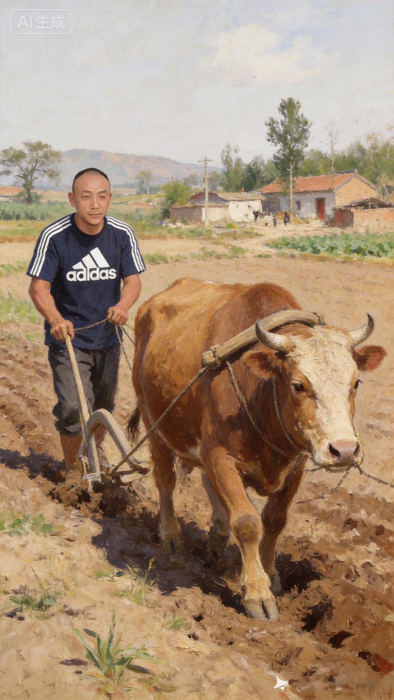 田园风光，牛耕田野，岁月静好。
