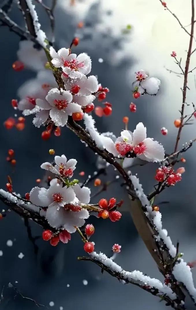 上联：寒梅题诗韵，下联：冬雪添画情。