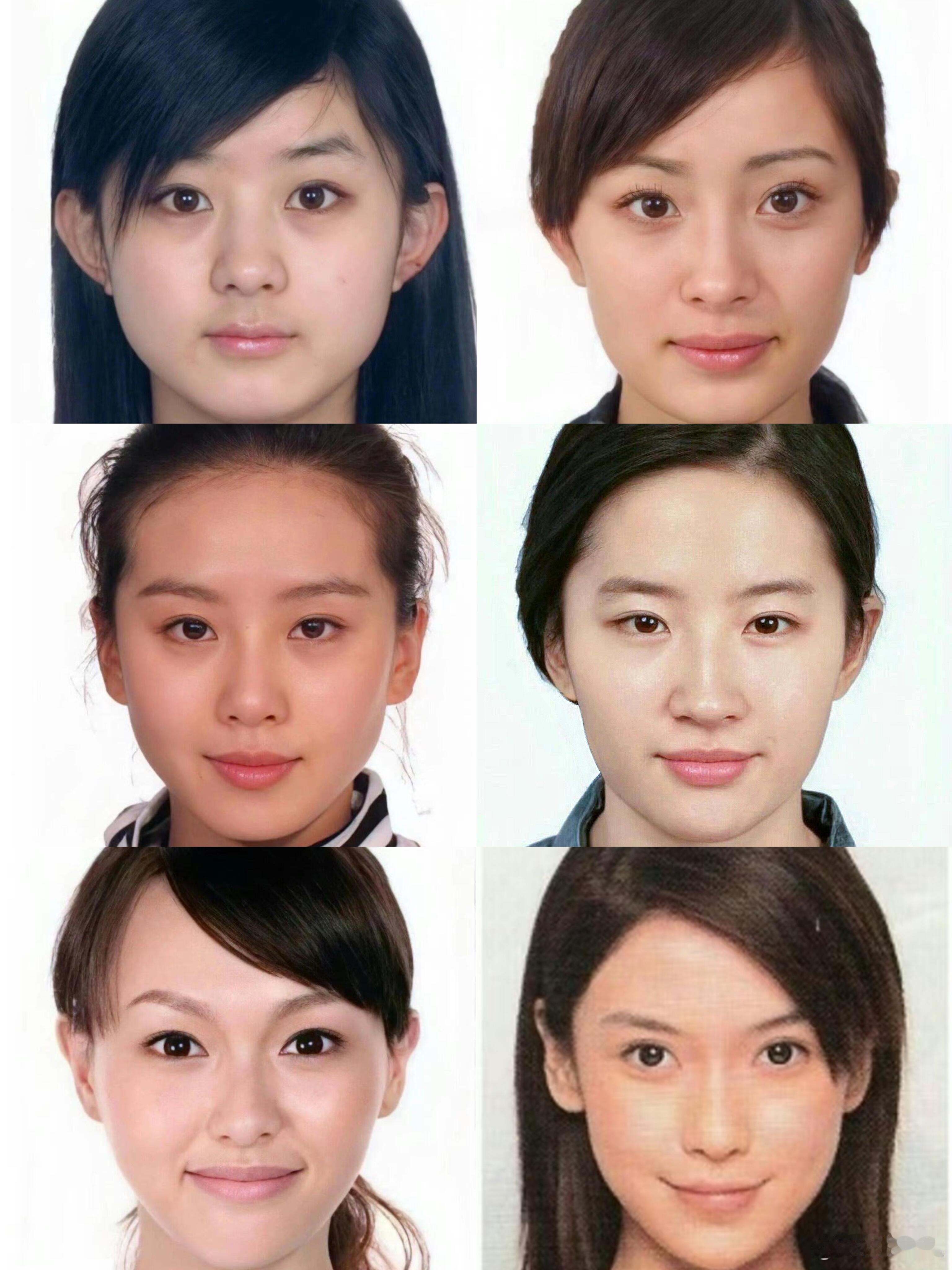 一组女明星素颜的证件照。对比其他人来说，刘诗诗就属于脸型、五官没有什么突出、令人