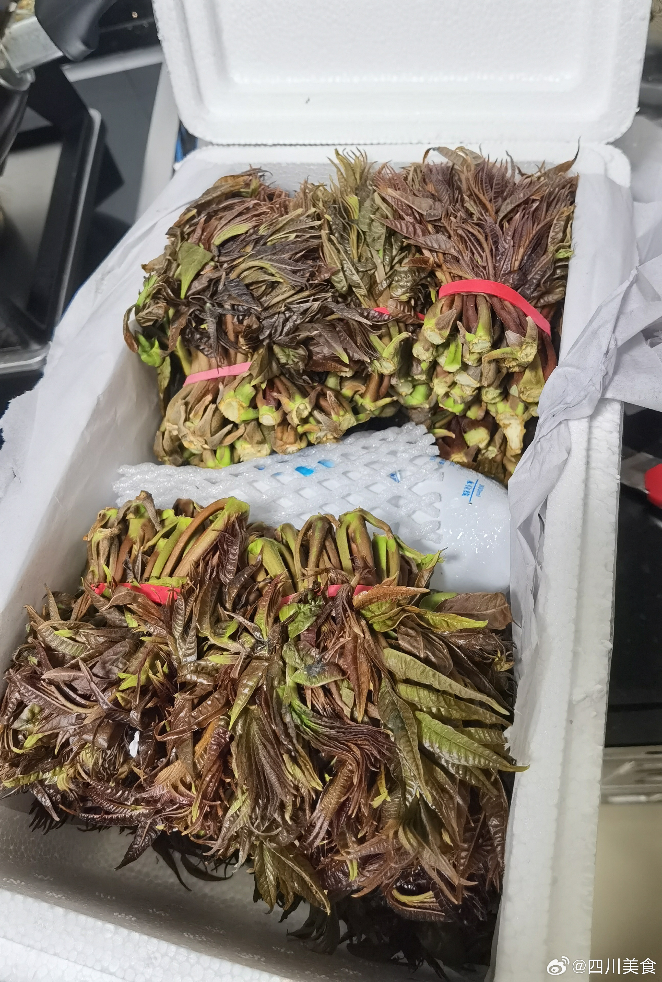 宝子们下单的头茬香椿已经到货啦~评价说：“香椿很干爽开箱就闻到香味2斤有9小把