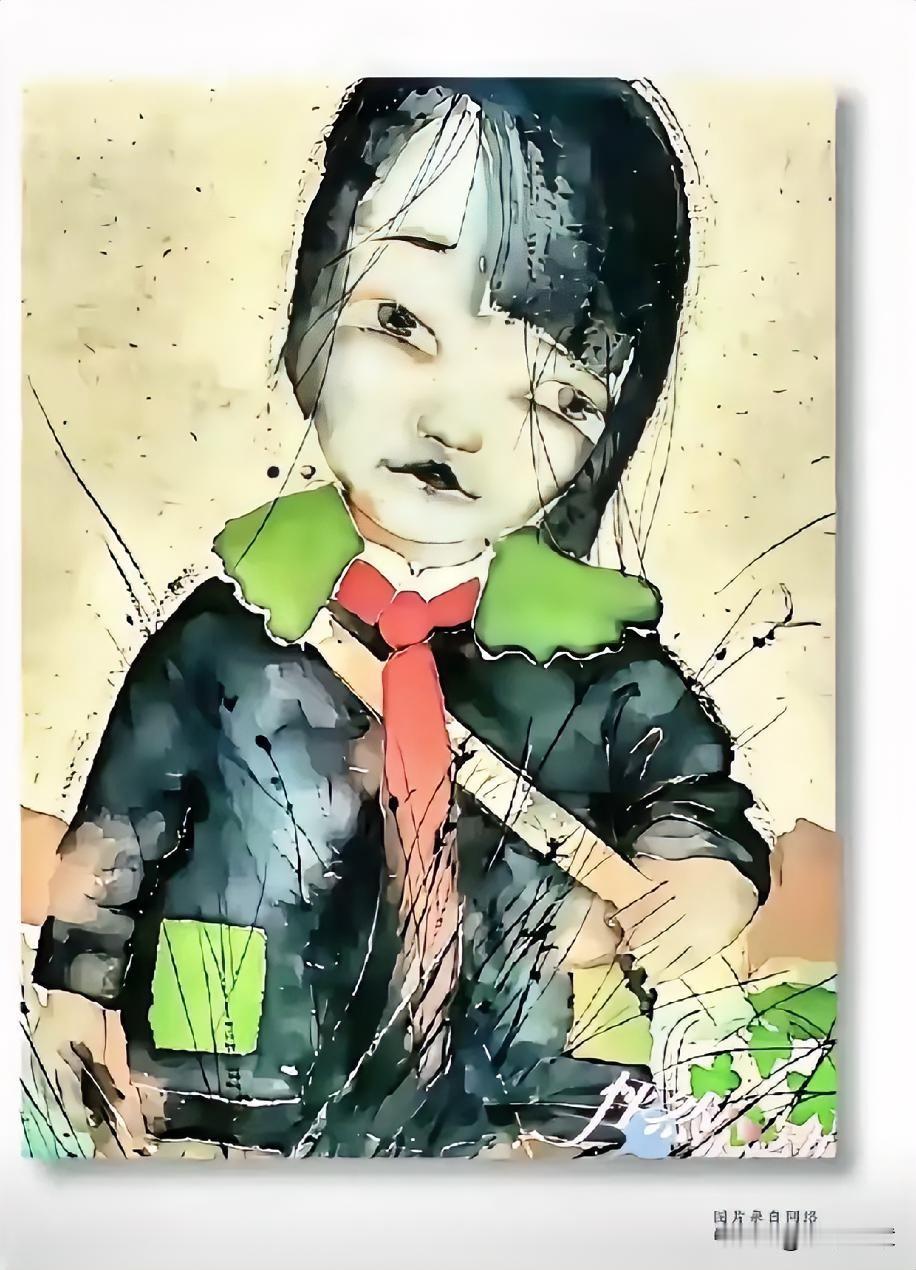 这是开学，还是开追悼会？央美教授刘庆和，画了个戴红领巾的小姑娘。面色灰白，眼神