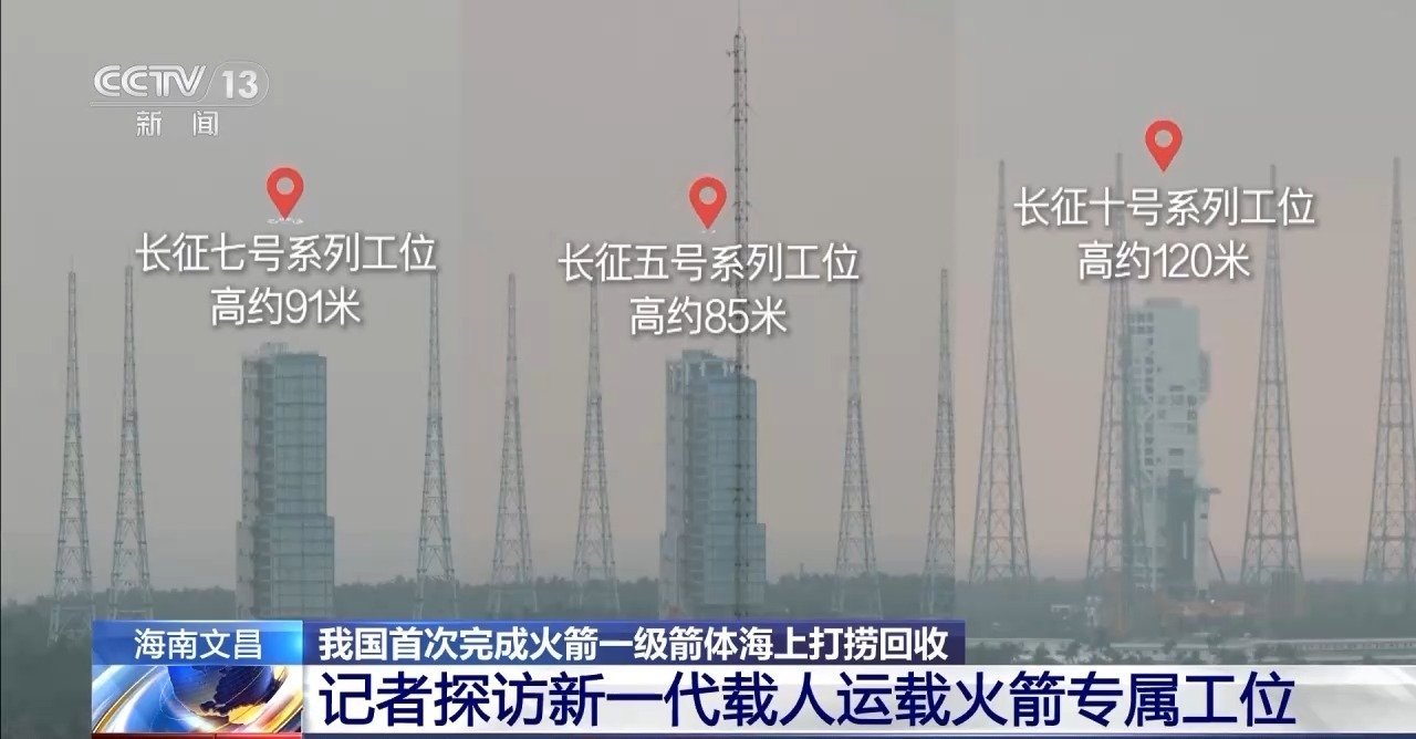文昌航天发射场3个发射工位高度数据——长征七号/八号系列火箭工位高约91米长征