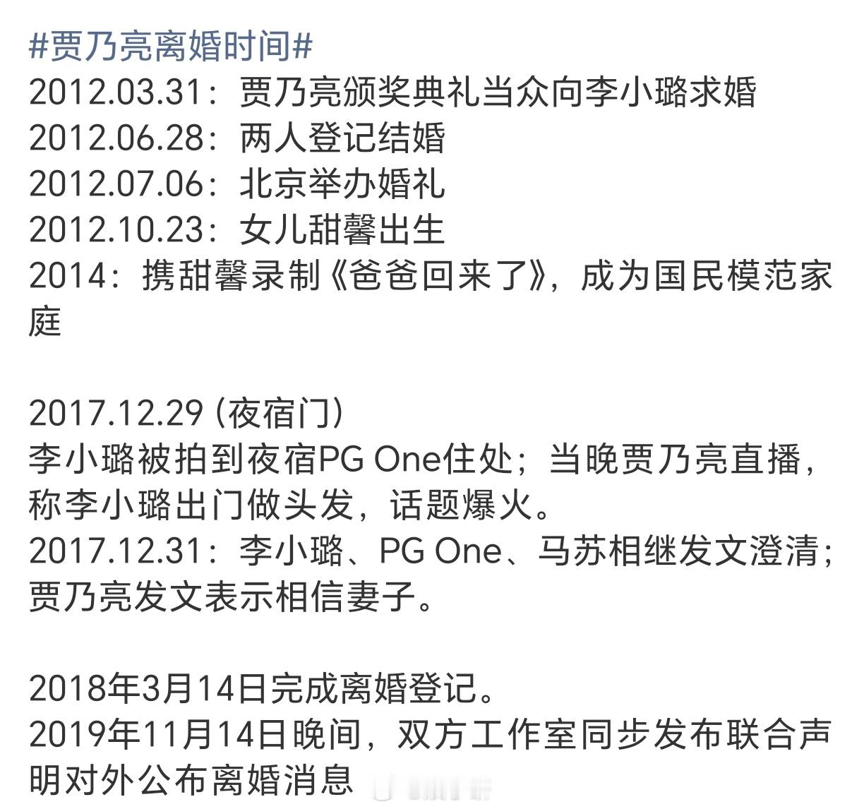 贾乃亮离婚时间分享：所以李小璐有啥好委屈的？时间线这么明白