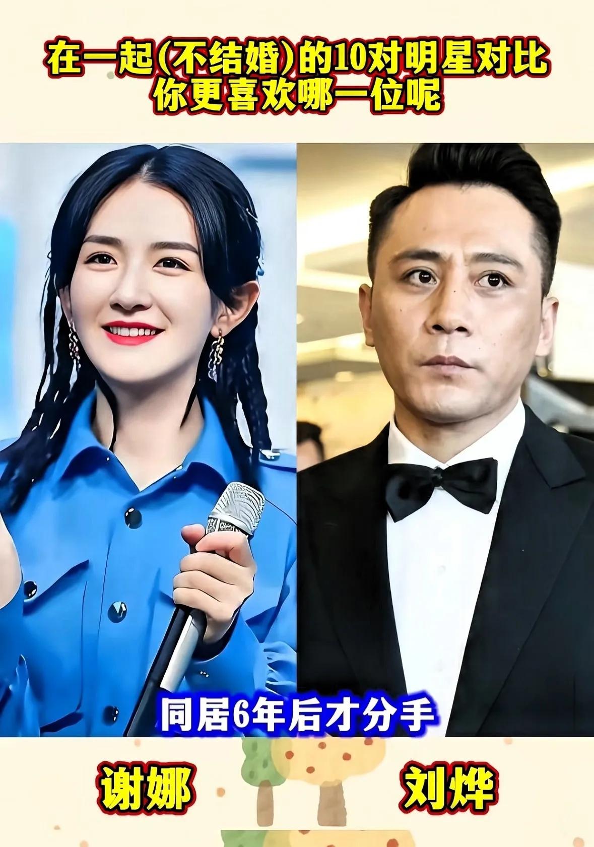 谢娜和刘烨在一起过。蒋欣和叶祖新在一起过。王祖贤和齐秦在一起。陈凯歌和倪萍