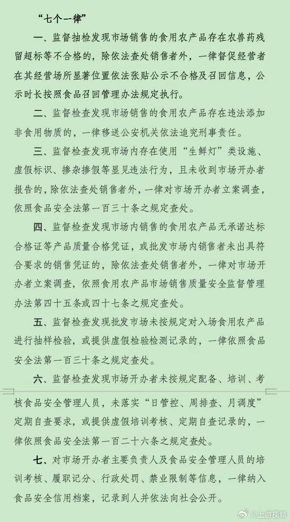 #重庆发布七个一律规范农产品安全#【食用农产品农残超标一律在经营场所显眼处公示