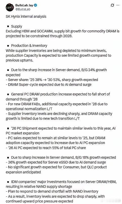存储终于又来利好刺激了！能不能好好的回血一波呢？一份SK海力士内部分析文件意外曝