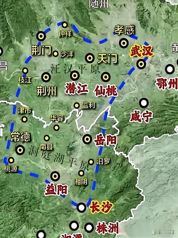 原来长株潭和武汉同在一个大平原上！虽然长株潭所在的洞庭湖平原，武汉在江汉平原，