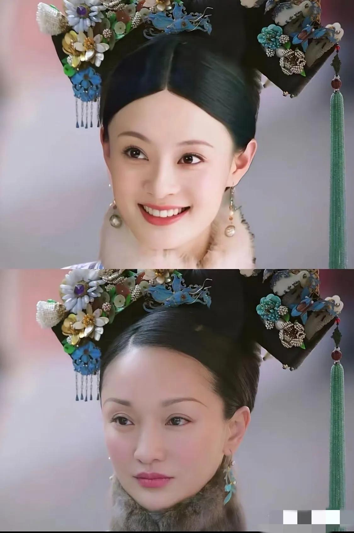 都说周迅的如懿不好看是因为服饰难看，但当一模一样的旗头和服装穿在孙俪身上就十分