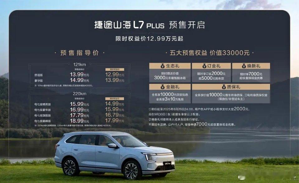 今晚捷途山海L7PLUS开启预售，全系6款车型，预售价13.99-18.99万
