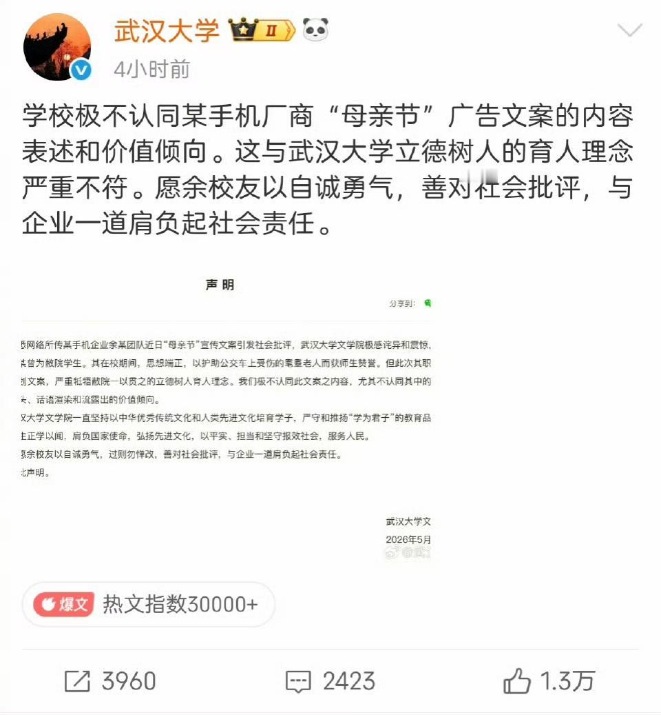 武汉大学画蛇添足，此地无银三百两。