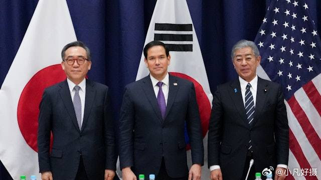 9月22日，在纽约，美国国务卿鲁比奥、日本外务大臣岩屋毅和韩国外交部长赵显在出席