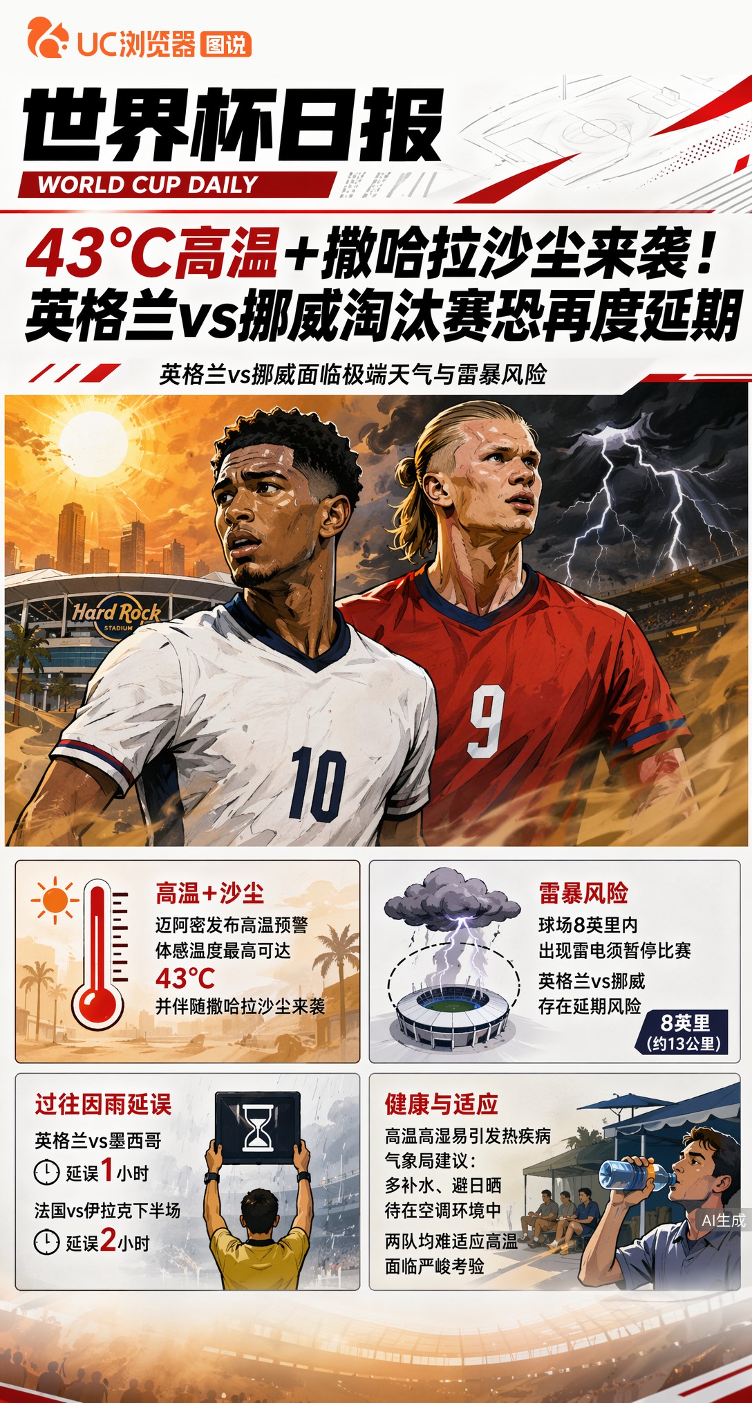 43℃高温+撒哈拉沙尘来袭！英格兰vs挪威淘汰赛恐再度延期