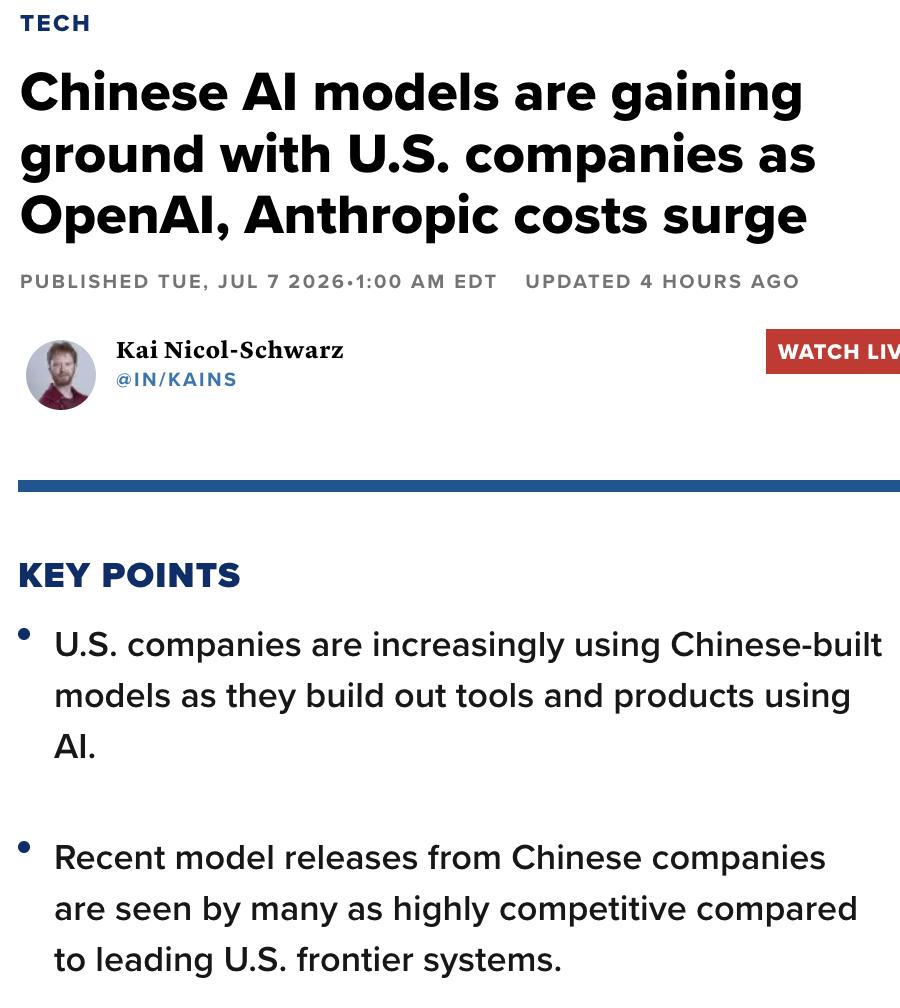 美媒：中国AI模型在美国企业中的采用率正快速攀升，主要因OpenAI、Anthr