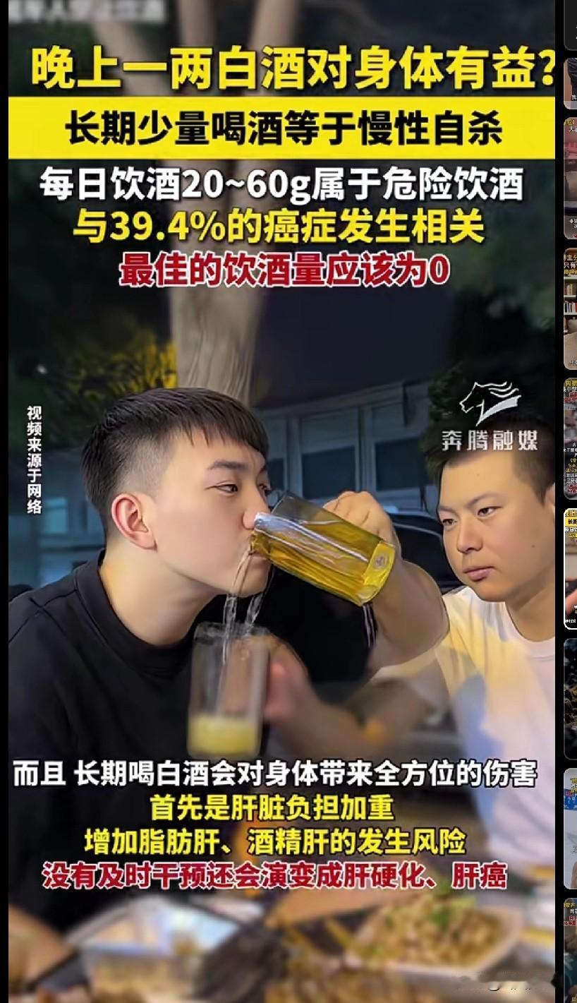 别再信“喝二两养生”了！长期少量喝酒=慢性自杀家人们快醒醒！总有人说“晚上