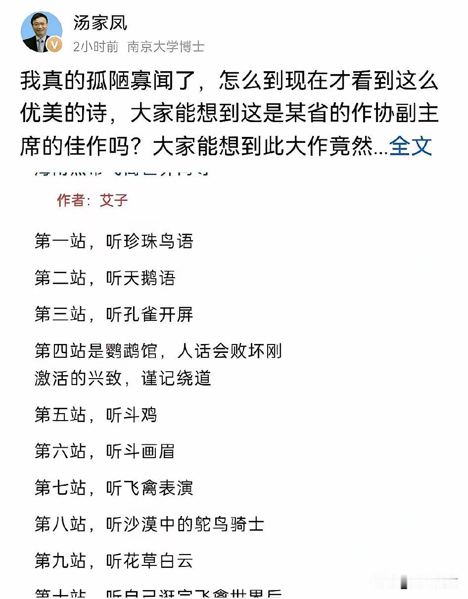 汤家凤手撕大剧又开始了！他发文看到那位省作协副主席的诗作，自己都懵了，实在没