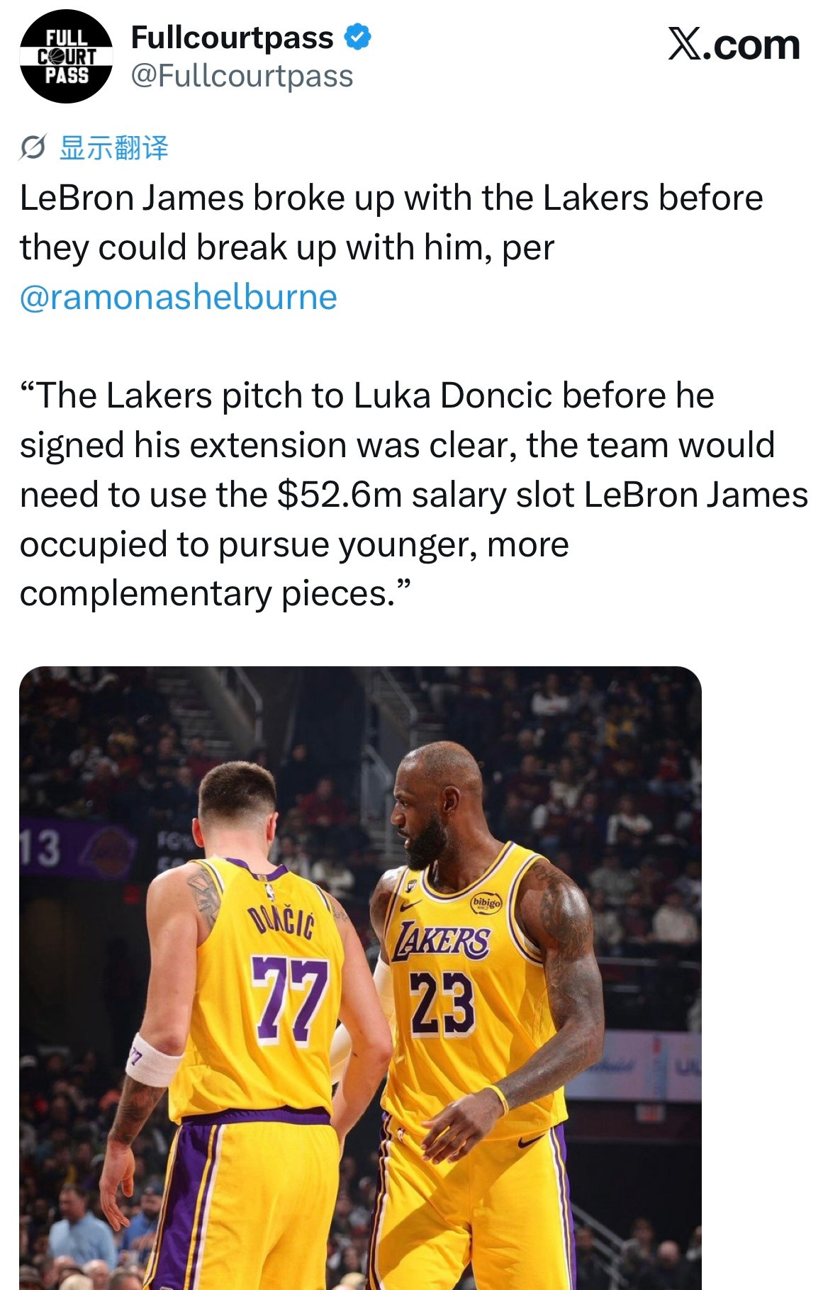 ESPN记者RamonaShelburne：詹姆斯主动和湖人分道扬镳，抢先一步