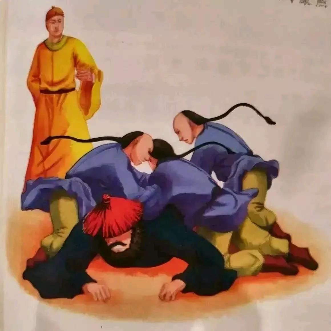 1669年，康熙好不容易生擒鳌拜。但班布尔善仍在撞击殿门，鳌拜嘚瑟道：“康熙你