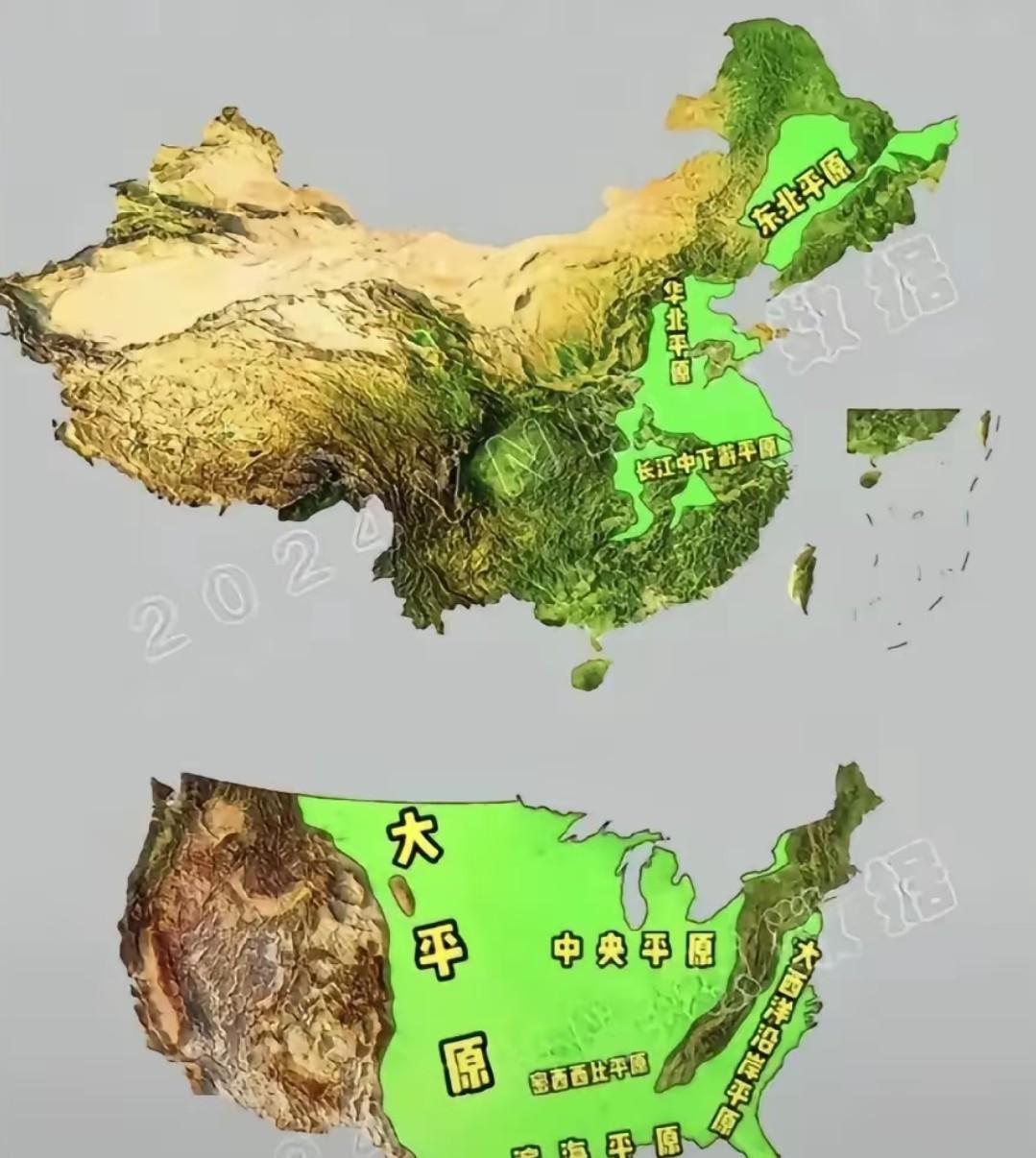 美国的平原面积竟然是中国4倍有余！！美国和中国国土面积相近，但是美国的平原面