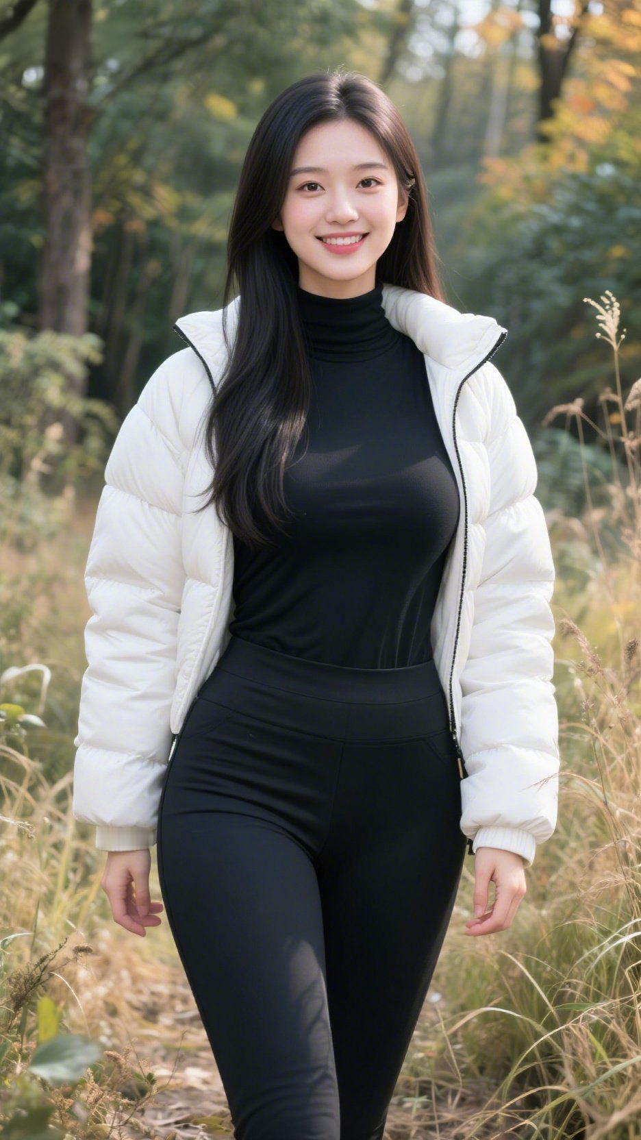 《白袄裹满秋野柔》秋林的风携着浅黄草香，她裹着白袄走来时，蓬松绒面便沾了林