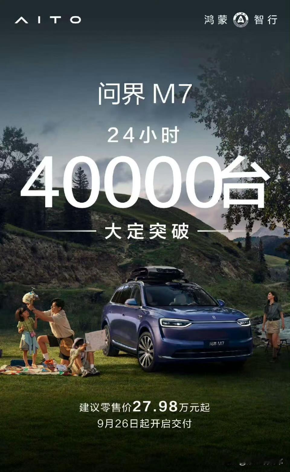 全新问界M724小时大定破4万，这个成绩咋样？值得一提的是，该车预售19天小