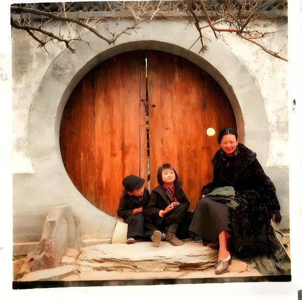 这张老照片里，林徽因已为人母，却风韵不减。她披一袭厚实貂裘，内衬素雅旗袍，坐在苏