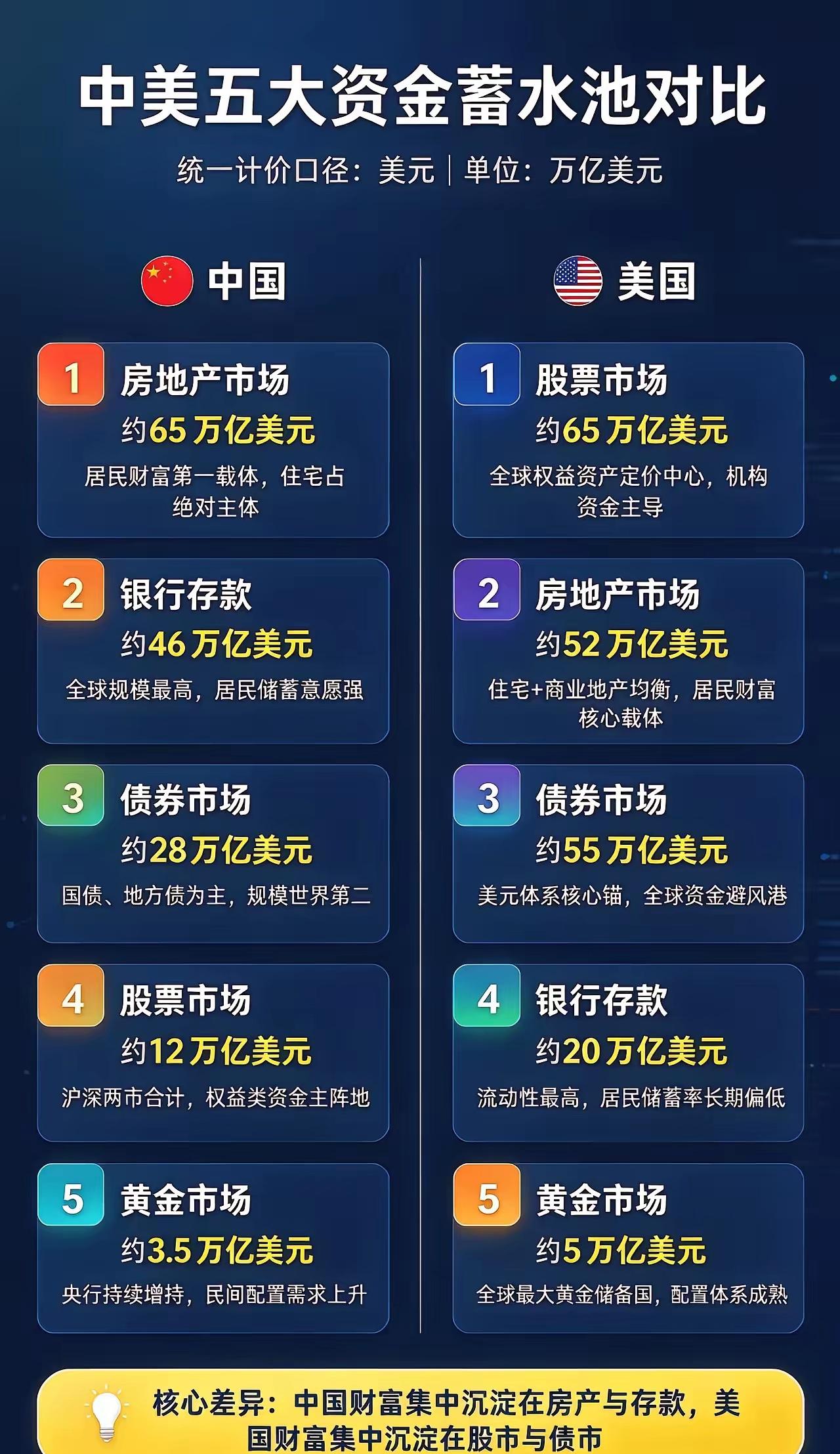 中美：家庭资产🆚对比！差距1:中国家庭资产房产第一，美国资产是股票！差距