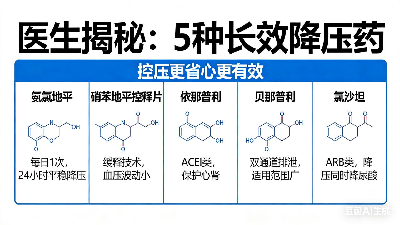 医生揭秘：5种长效降压药，控压更省心更有效5种长效降压药“巅峰对决”：一次给