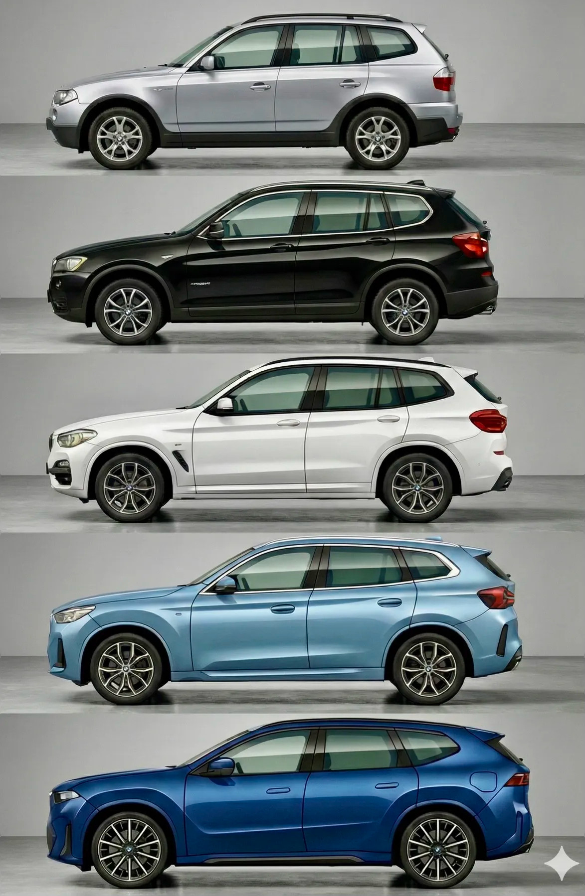 四代宝马X3对比，明显看出尺寸增长，设计演化