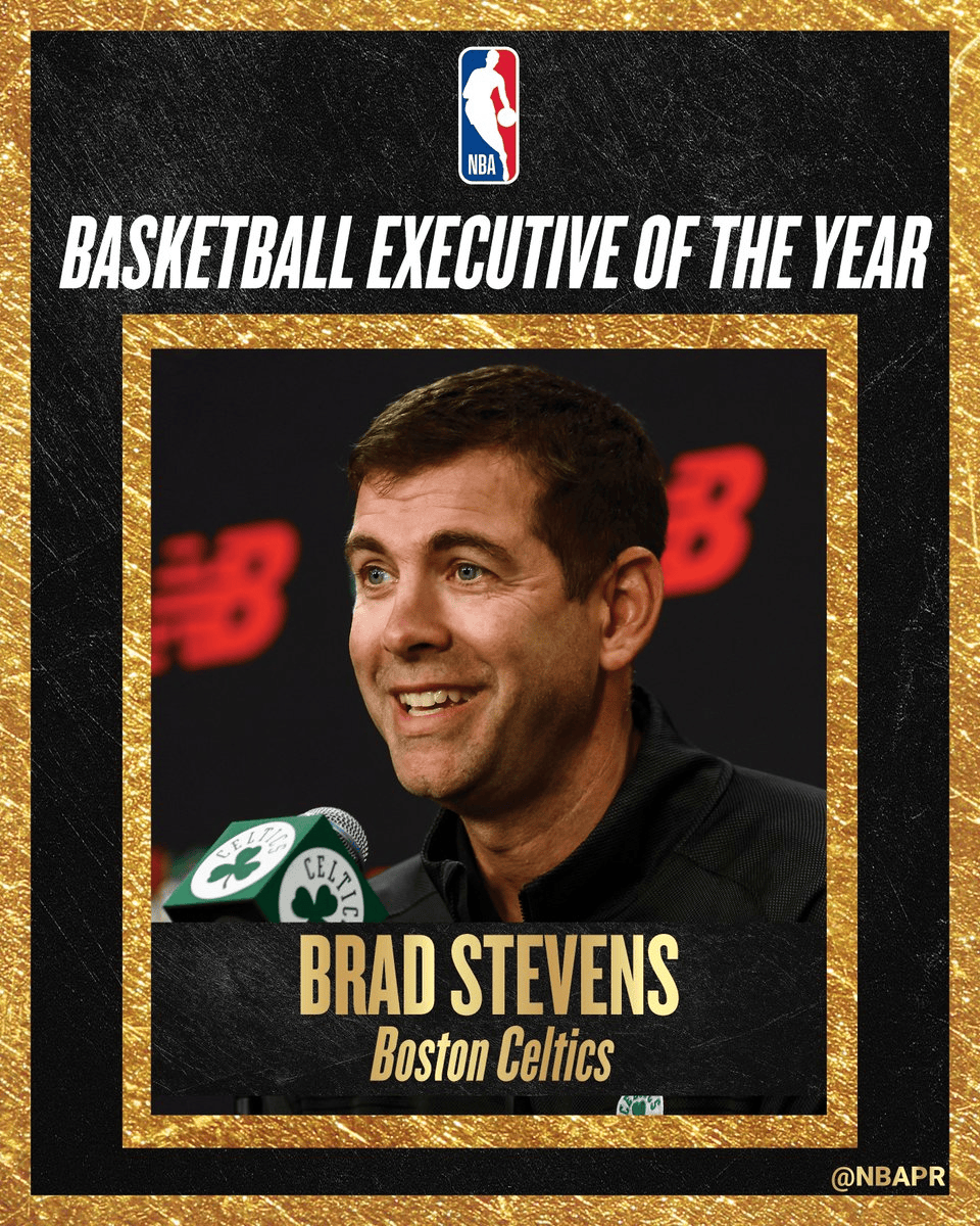 NBA官方: 布拉德-史蒂文斯当选本赛季年度最佳总经理