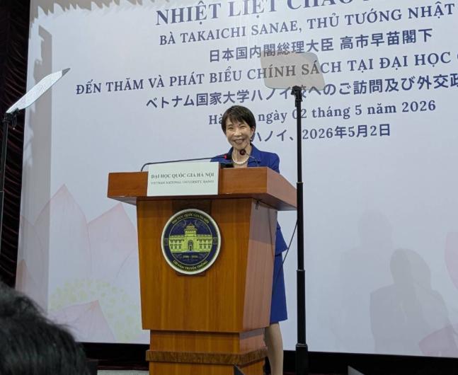 5月2日下午，高市早苗在越南访问的第二天，在越南国家大学发表了外交政策演讲，介绍
