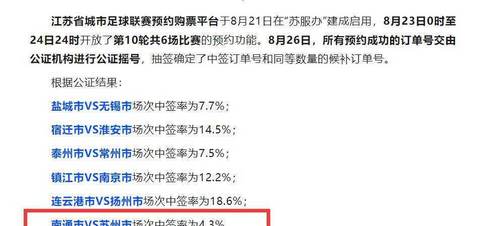 同样是苏超，每场比赛的热度居然相差这么多？没想到南通主场的中签率这么低，这还是换