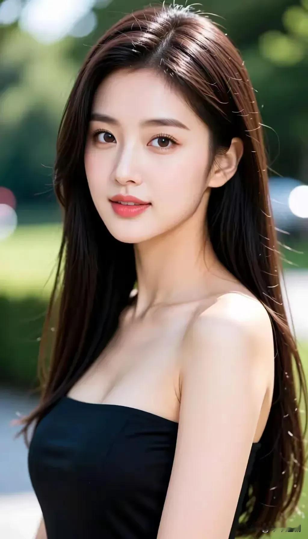 风把发丝揉得轻软，日光落在肩颈的弧度里。黑裙衬着明丽眉眼，是夏末最恰好的温柔。