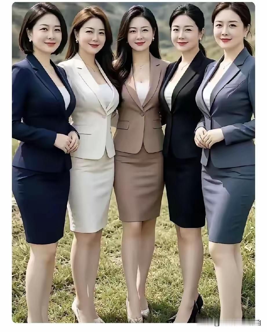 五位气质干练的女士同框，个个容貌出众，自带福相，看着都很有女人味。如果从中