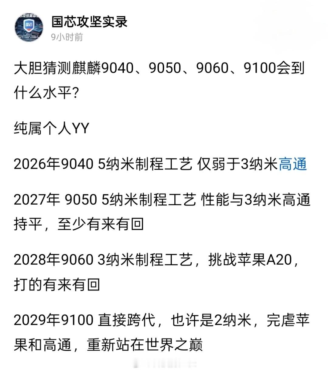 网友猜测未来四年麒麟芯片的性能