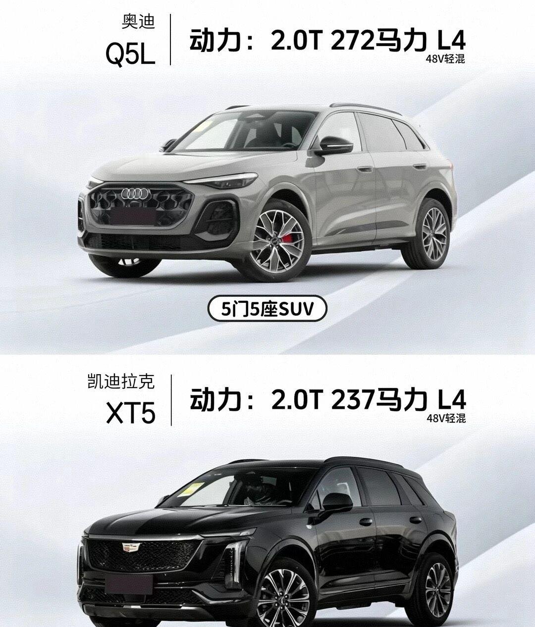 奥迪Q5Lvs凯迪拉克XT5（核心精简）价格：Q5L31.3万起，XT5