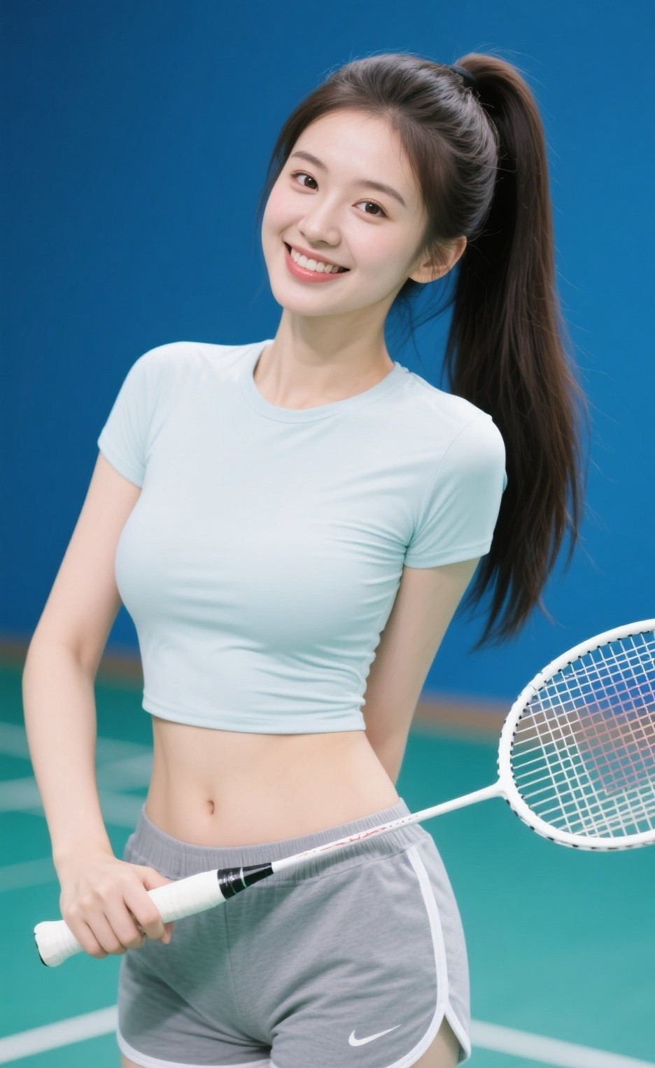 球场女神显风采，玲珑曲线韵满怀